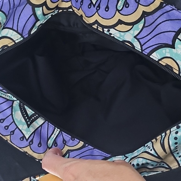 Purple Gold Patterned Wooden Handle Handbag And Clutch Set NWOT! - Picture 4 of 5